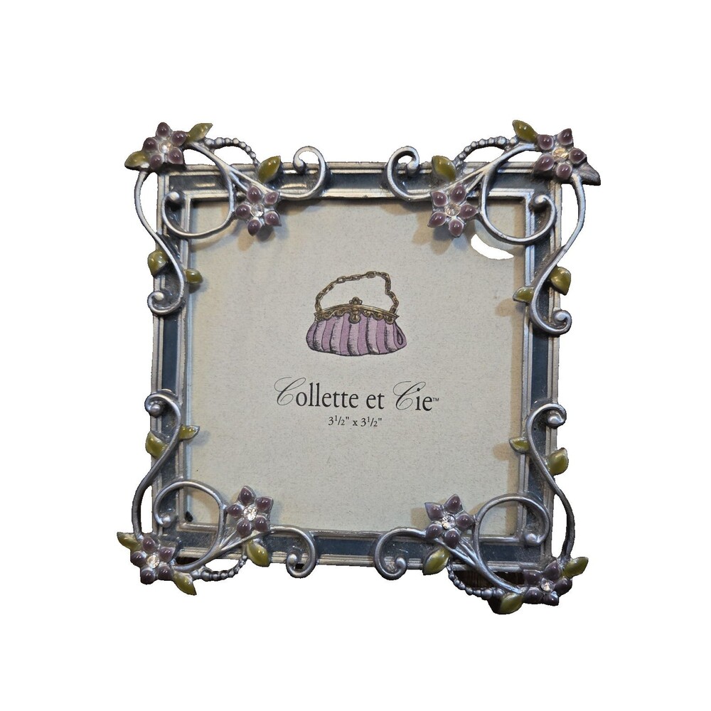 Collette et Cie Crystal & Metal Floral Photo Frame For 3.5" x 3.5"  Pictures